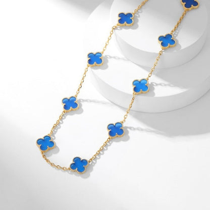 [⭐Reverie Jewels]CLOVER 10 MOTIFS BLUE AGATE NECKLACE