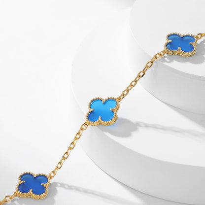 [⭐Reverie Jewels]CLOVER 10 MOTIFS BLUE AGATE NECKLACE