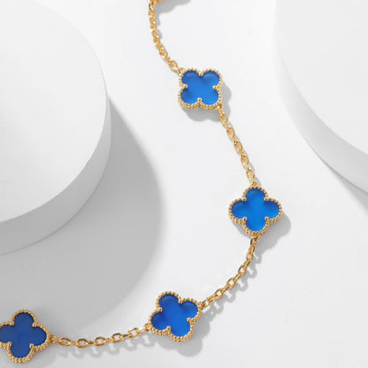 [⭐Reverie Jewels]CLOVER 10 MOTIFS BLUE AGATE NECKLACE
