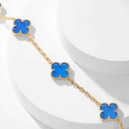 [⭐Reverie Jewels]CLOVER 10 MOTIFS BLUE AGATE NECKLACE