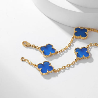 [⭐Reverie Jewels]CLOVER 10 MOTIFS BLUE AGATE NECKLACE