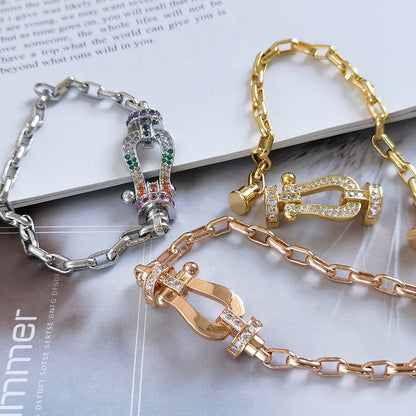 [⭐Reverie Jewels]FORCE LARGE HORSESHOE CLASP  METAL BRACELET