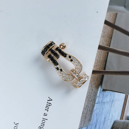 [⭐Reverie Jewels]FORCE LARGE HORSESHOE BLACK WHITE DIAMOND BRACELET ROSE GOLD