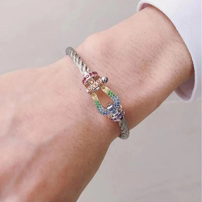 [⭐Reverie Jewels]FORC LARGE HORSESHOE  COLORED DIAMOND BRACELET SILVER
