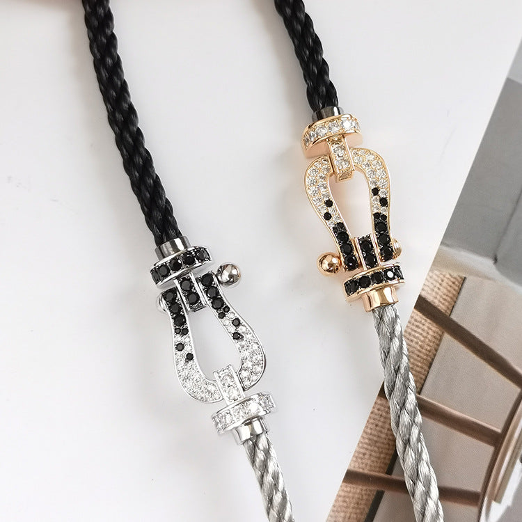[⭐Reverie Jewels]FORCE LARGE HORSESHOE BLACK WHITE DIAMOND BRACELET ROSE GOLD