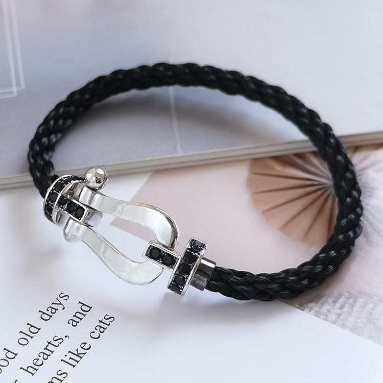 [⭐Reverie Jewels]FORCE LARGE HORSESHOE BLACK DIAMOND BRACELET SILVER