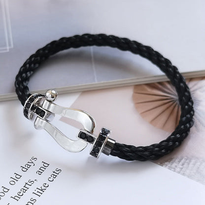 [⭐Reverie Jewels]FORCE LARGE HORSESHOE BLACK DIAMOND BRACELET SILVER