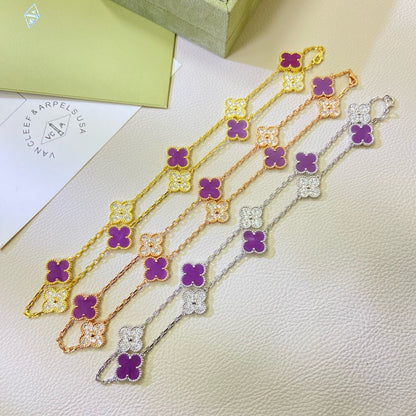 [⭐Reverie Jewels Jewelry]CLOVER 10 MOTIFS  PURPLE VIOLET DIAMOND NECKLACE