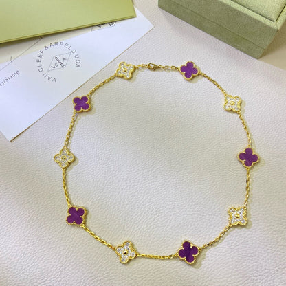 [⭐Reverie Jewels Jewelry]CLOVER 10 MOTIFS  PURPLE VIOLET DIAMOND NECKLACE