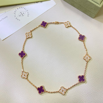 [⭐Reverie Jewels Jewelry]CLOVER 10 MOTIFS  PURPLE VIOLET DIAMOND NECKLACE