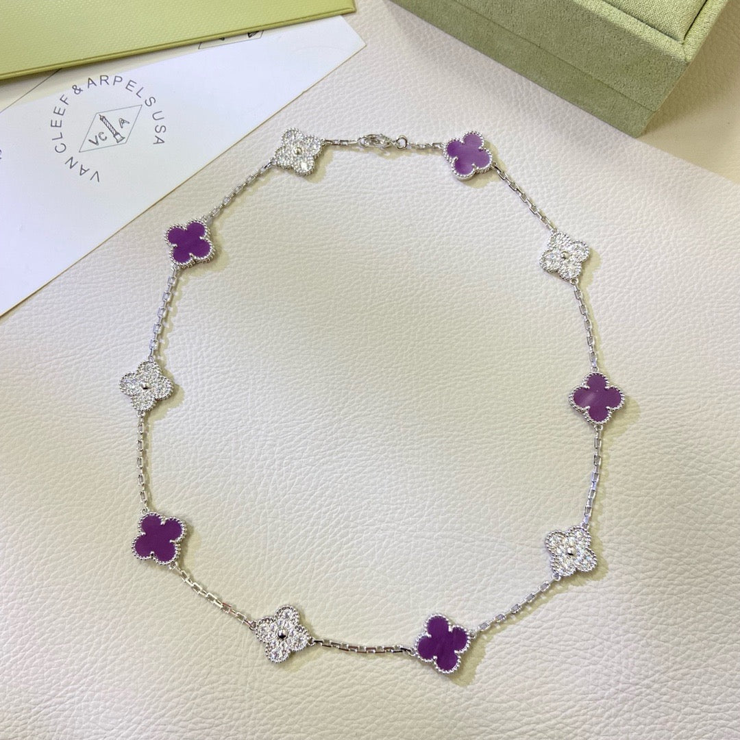 [⭐Reverie Jewels Jewelry]CLOVER 10 MOTIFS  PURPLE VIOLET DIAMOND NECKLACE