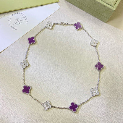[⭐Reverie Jewels Jewelry]CLOVER 10 MOTIFS  PURPLE VIOLET DIAMOND NECKLACE
