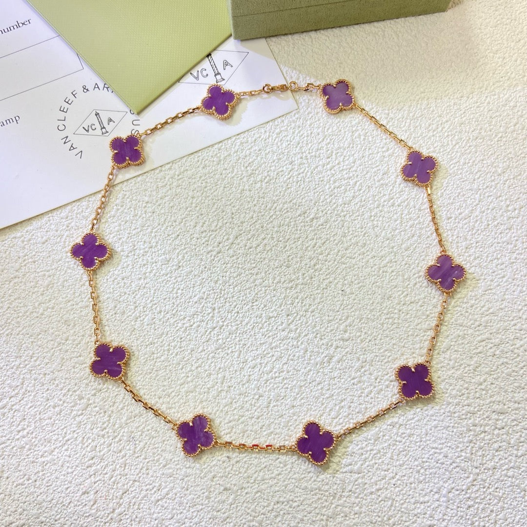 [⭐Reverie Jewels Jewelry]CLOVER 10 MOTIFS  PURPLE VIOLET  NECKLACE