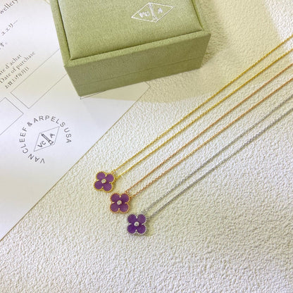 [⭐Reverie Jewels Jewelry]CLOVER 15MM DIAMOND  PURPLE VIOLET NECKLACE