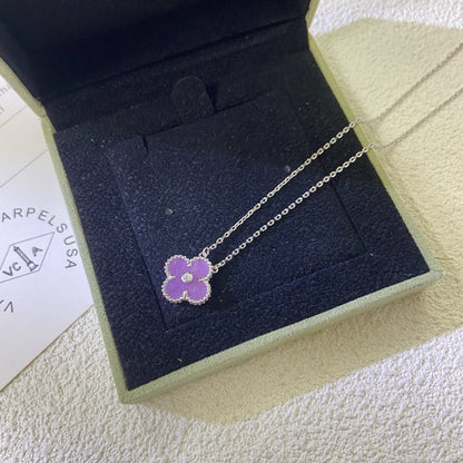 [⭐Reverie Jewels Jewelry]CLOVER 15MM DIAMOND  PURPLE VIOLET NECKLACE
