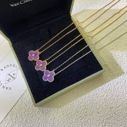 [⭐Reverie Jewels Jewelry]CLOVER 15MM DIAMOND  PURPLE VIOLET NECKLACE