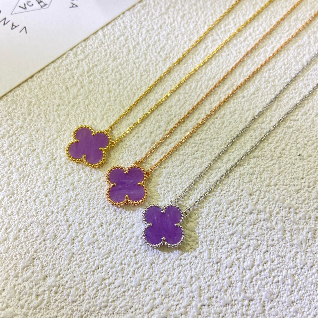 [⭐Reverie Jewels Jewelry]CLOVER 15MM  PURPLE VIOLET NECKLACE