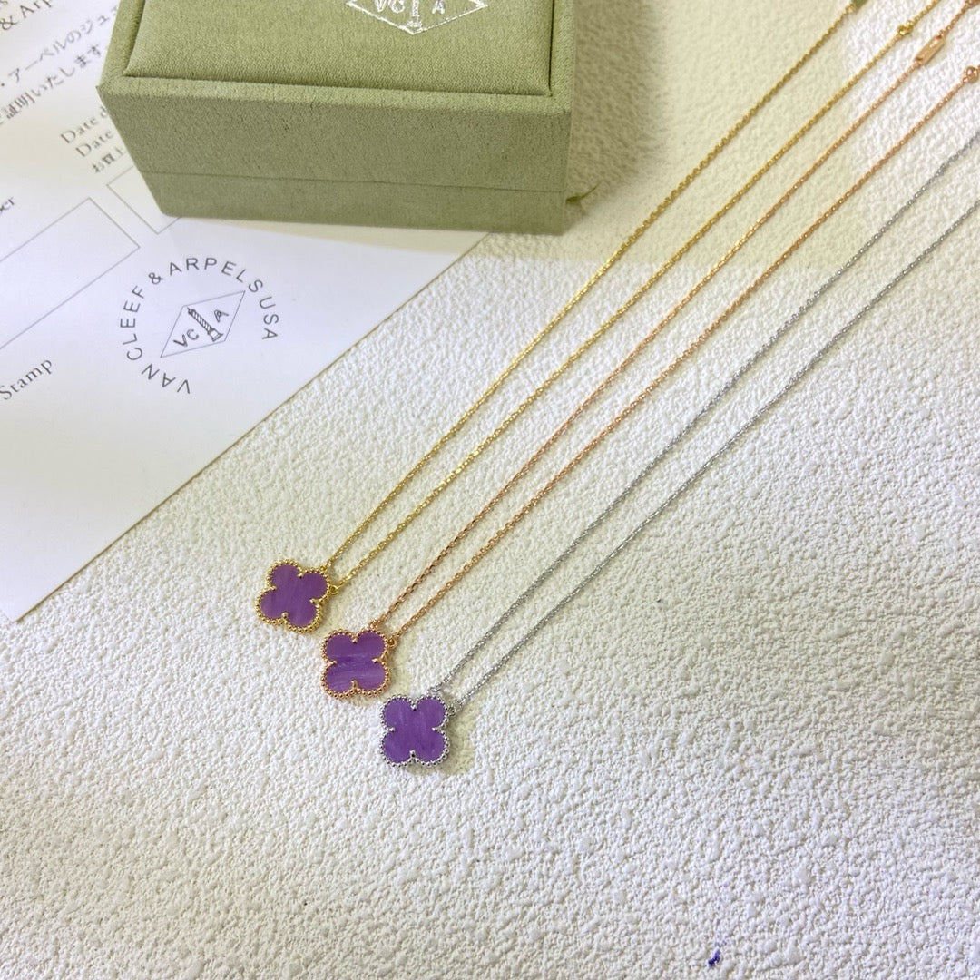 [⭐Reverie Jewels Jewelry]CLOVER 15MM  PURPLE VIOLET NECKLACE