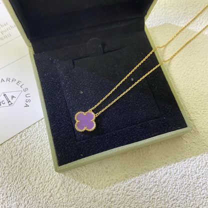 [⭐Reverie Jewels Jewelry]CLOVER 15MM  PURPLE VIOLET NECKLACE