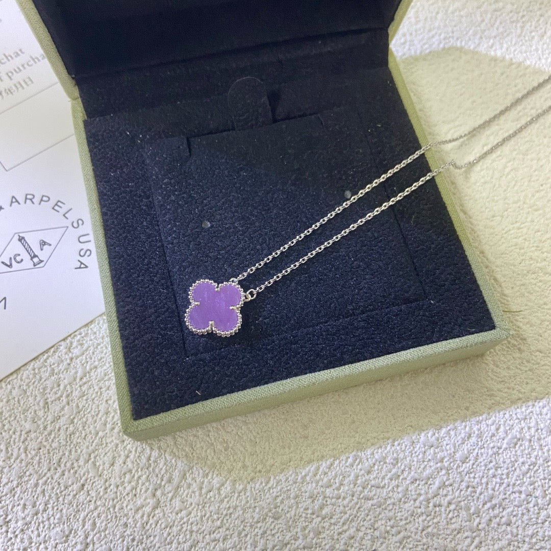 [⭐Reverie Jewels Jewelry]CLOVER 15MM  PURPLE VIOLET NECKLACE