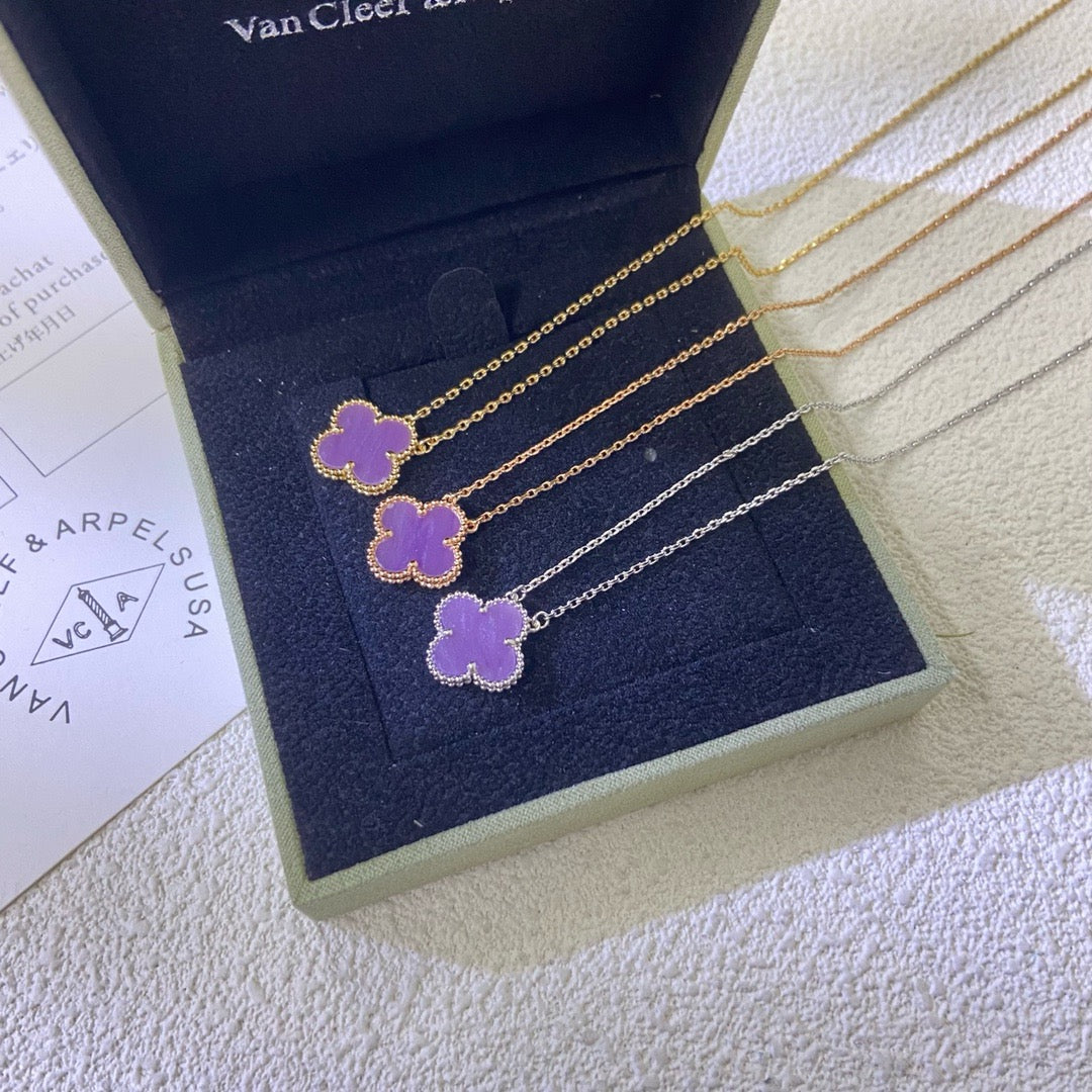 [⭐Reverie Jewels Jewelry]CLOVER 15MM  PURPLE VIOLET NECKLACE
