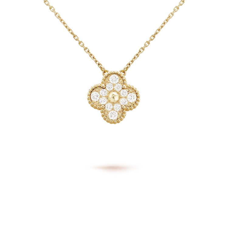 [⭐Reverie Jewels]CLOVER 15MM DIAMOND SINGLE FLOWER NECKLACE