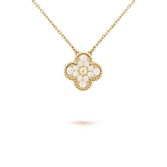 [⭐Reverie Jewels]CLOVER 15MM DIAMOND SINGLE FLOWER NECKLACE