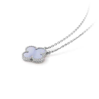 [⭐Reverie Jewels]CLOVER 15MM BLUE CHALCEDONY NECKLACE SILVER
