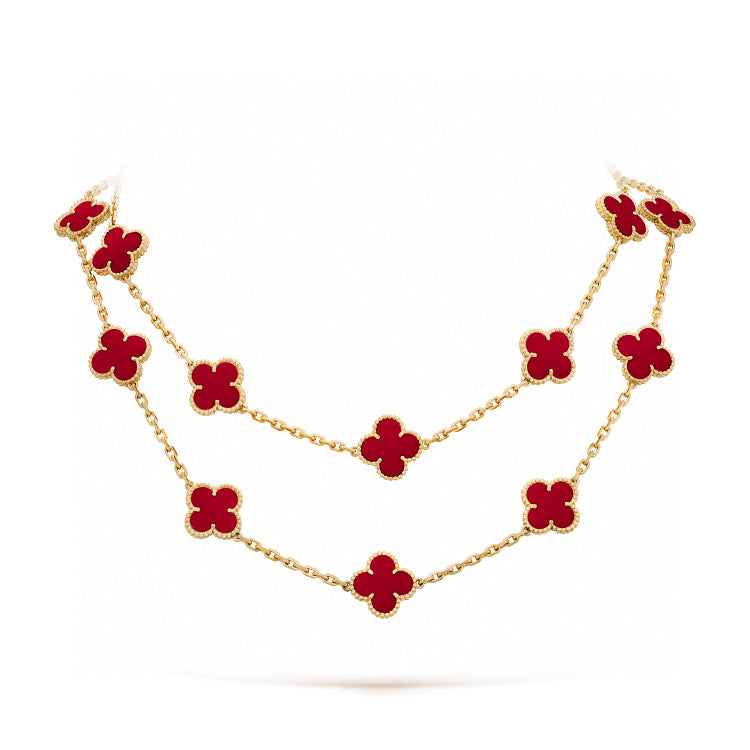 [⭐Reverie Jewels]CLOVER 20 MOTIFS CARNELIAN NECKLACE