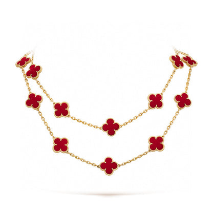 [⭐Reverie Jewels]CLOVER 20 MOTIFS CARNELIAN NECKLACE