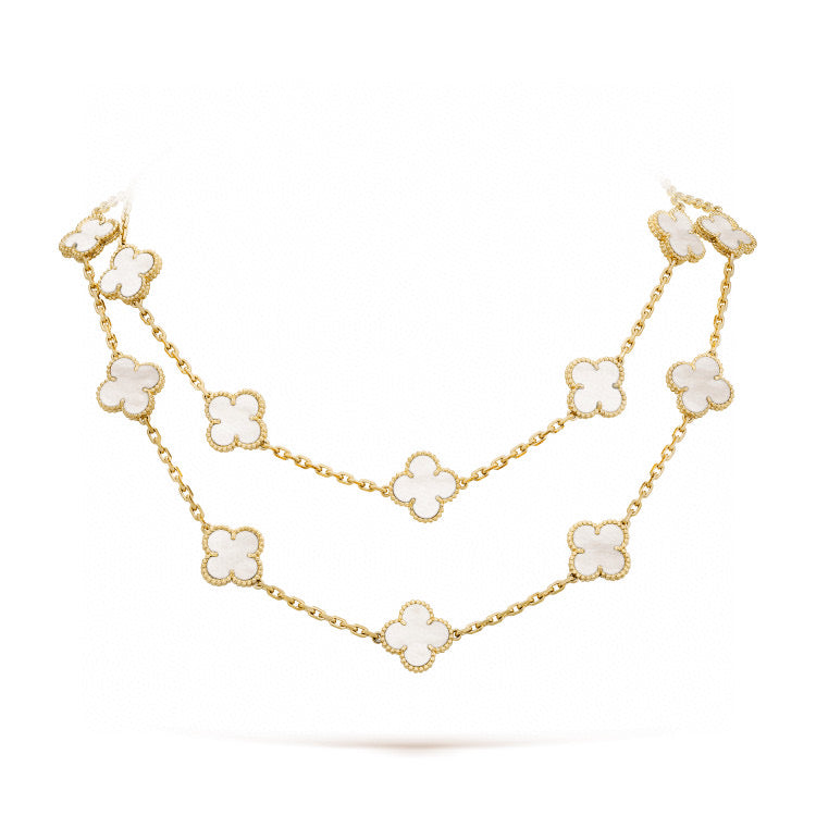 [⭐Reverie Jewels]CLOVER 20 MOTIFS WHITE MOP NECKLACE