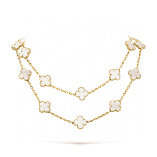 [⭐Reverie Jewels]CLOVER 20 MOTIFS WHITE MOP NECKLACE
