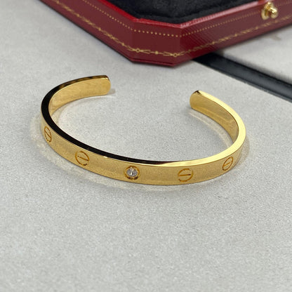 [⭐Reverie Jewels]LOVE BRACELET 6.1MM 1 DIAMOND OPEN CUFF