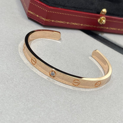 [⭐Reverie Jewels]LOVE BRACELET 6.1MM 1 DIAMOND OPEN CUFF