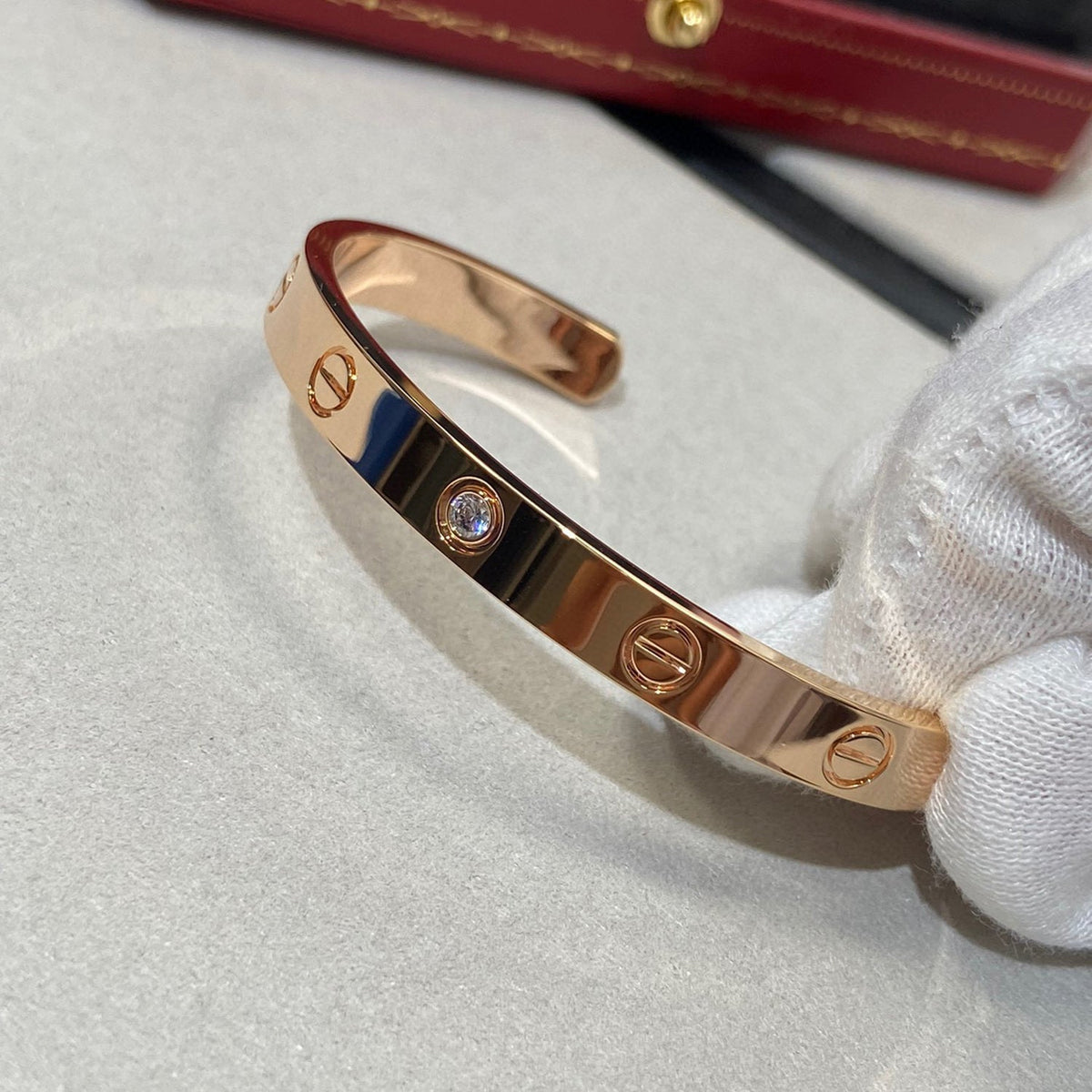 [⭐Reverie Jewels]LOVE BRACELET 6.1MM 1 DIAMOND OPEN CUFF