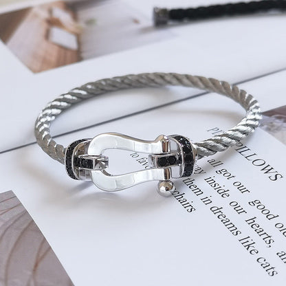 [⭐Reverie Jewels]FORCE LARGE HORSESHOE BLACK DIAMOND BRACELET SILVER