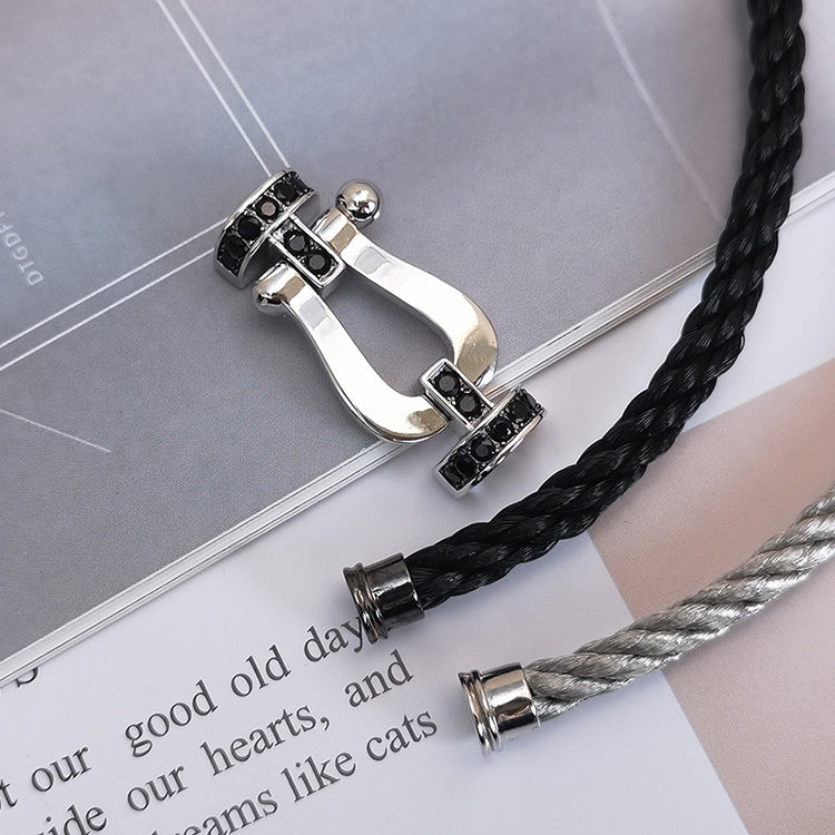 [⭐Reverie Jewels]FORCE LARGE HORSESHOE BLACK DIAMOND BRACELET SILVER