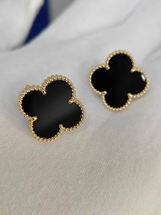 [⭐Reverie Jewels]CLOVER 20MM BLACK MOP EARRINGS