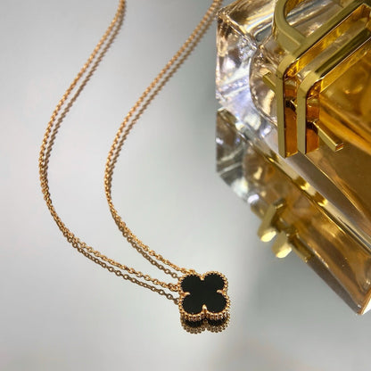 [⭐Reverie Jewels]CLOVER 15MM BLACK ONYX SINGLE FLOWER NECKLACE