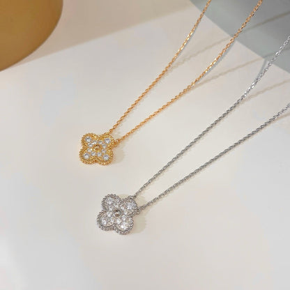 [⭐Reverie Jewels]CLOVER 15MM DIAMOND SINGLE FLOWER NECKLACE