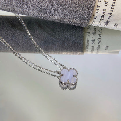 [⭐Reverie Jewels]CLOVER 15MM BLUE CHALCEDONY NECKLACE SILVER