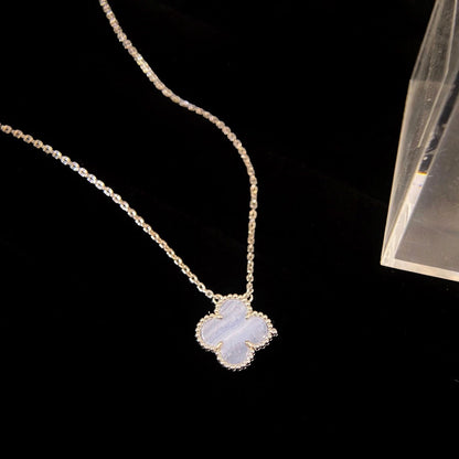 [⭐Reverie Jewels]CLOVER 15MM BLUE CHALCEDONY NECKLACE SILVER