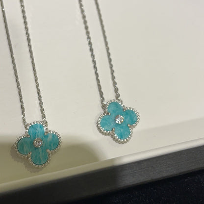 [⭐Reverie Jewels]CLOVER 15MM DIAMOND SVRES PORCELAIN  NECKLACE SILVER