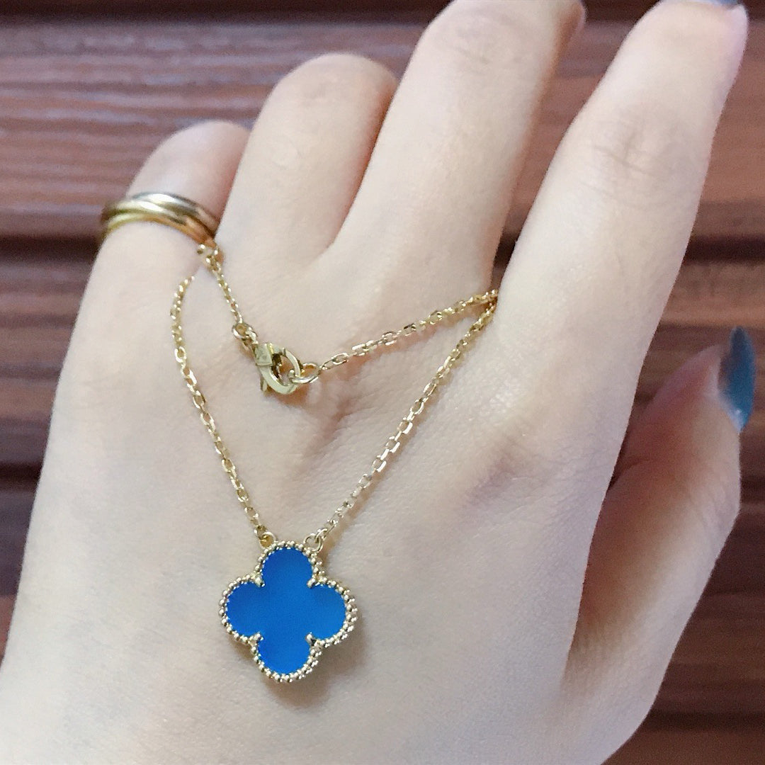 [⭐Reverie Jewels]CLOVER 15MM BLUE AGATE NECKLACE
