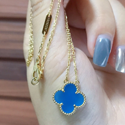 [⭐Reverie Jewels]CLOVER 15MM BLUE AGATE NECKLACE