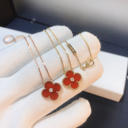 [⭐Reverie Jewels]CLOVER 15MM DIAMOND CARNELIAN NECKLACE