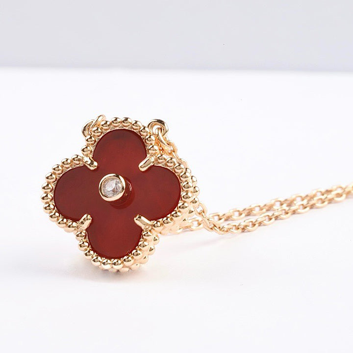 [⭐Reverie Jewels]CLOVER 15MM DIAMOND CARNELIAN NECKLACE