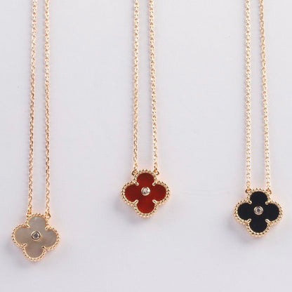 [⭐Reverie Jewels]CLOVER 15MM DIAMOND CARNELIAN NECKLACE