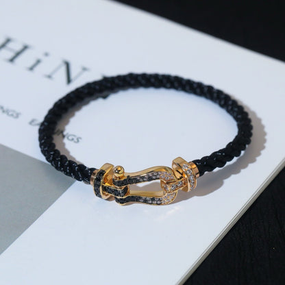 [⭐Reverie Jewels]FORCE LARGE HORSESHOE BLACK WHITE DIAMOND BRACELET ROSE GOLD