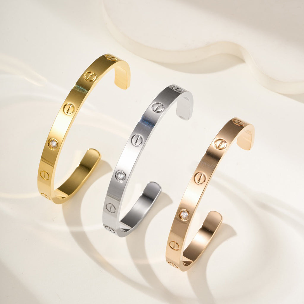 [⭐Reverie Jewels]LOVE BRACELET 6.1MM 1 DIAMOND OPEN CUFF